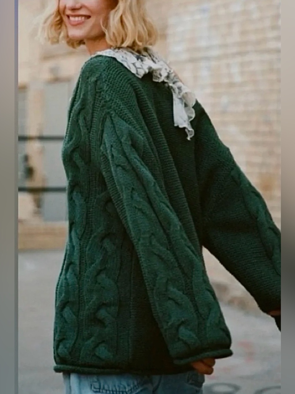 U.O. BDG Skylar Oversized Cable Knit Sweater, Forest Green, Women’s Size Small